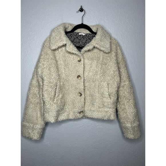 Faherty Timber Ridge Sherpa Fleece Beige Teddy Bear Style Button Jacket Medium - Picture 1 of 10